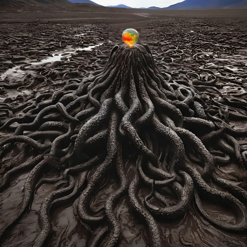 A ball is sitting on top of a pile of dirt.