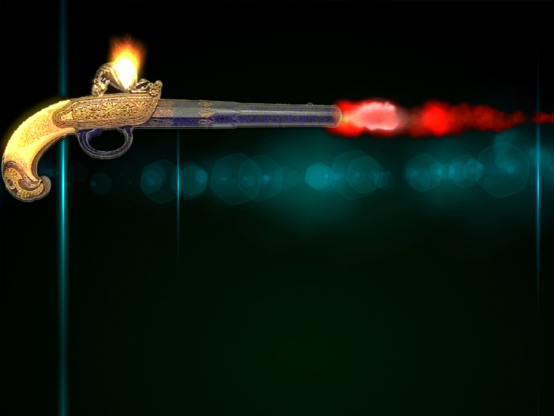 A gun with fire coming out of it's barrel.